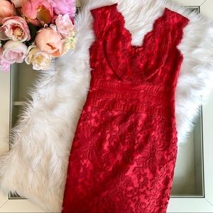 Tadashi Shoji Coral Red Lace Dress